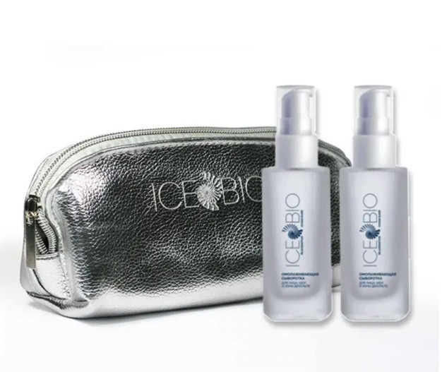 ICE BIO. Набор Сыворотка  2 шт омолаживающая для лица, шеи и зоны декольте 30мл, в косметичке в Хабаровске